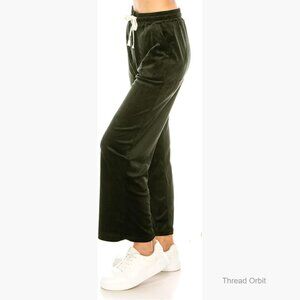 Velour Elastic Waist Wide Leg Palazzo Pants Joggers with Pockets